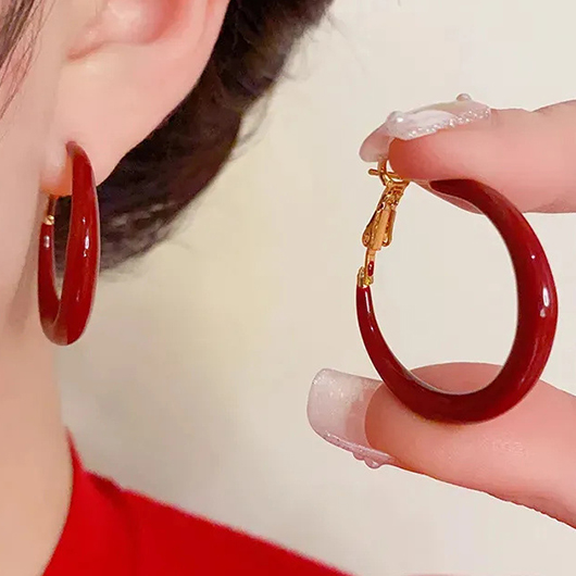 Wine Red jewelry,Geometric jewelry,Hoop Design Wine Red Geometric Earrings