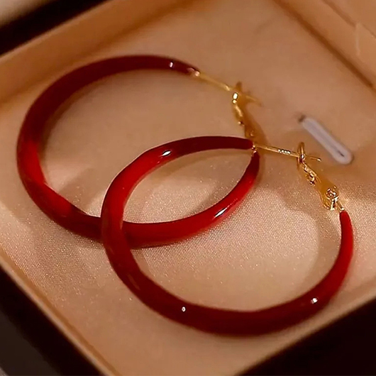 Wine Red jewelry,Geometric jewelry,Hoop Design Wine Red Geometric Earrings