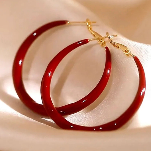 Wine Red jewelry,Geometric jewelry,Hoop Design Wine Red Geometric Earrings