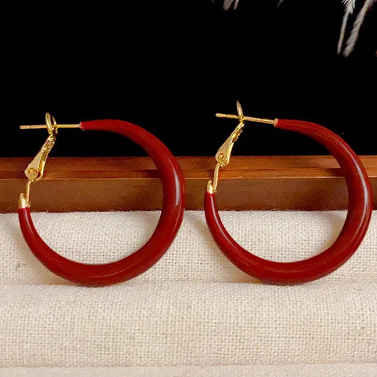 Wine Red jewelry,Geometric jewelry,Hoop Design Wine Red Geometric Earrings