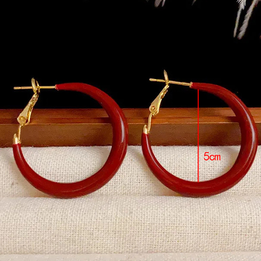 Wine Red jewelry,Geometric jewelry,Hoop Design Wine Red Geometric Earrings