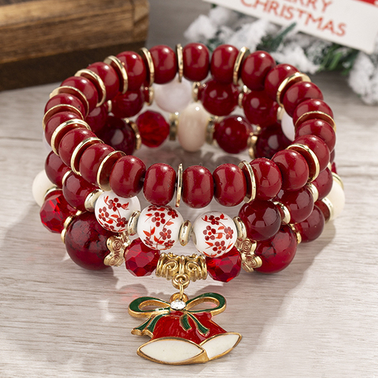 Red jewelry,Geometric jewelry,Christmas Bow Red Glass Beaded Bracelet Set