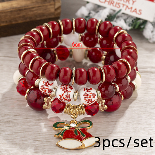 Red jewelry,Geometric jewelry,Christmas Bow Red Glass Beaded Bracelet Set