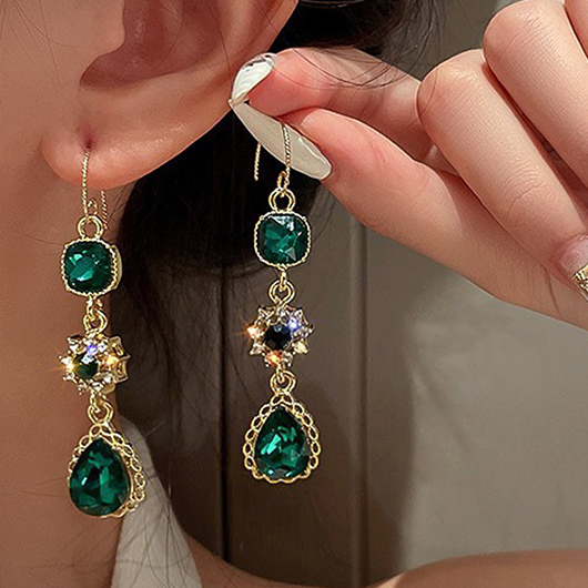 Green Alloy Teardrop Design Long Earrings USD 8.98