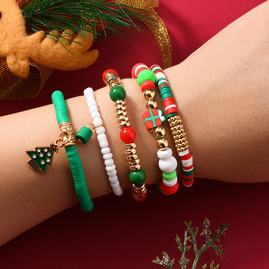Multi Color jewelry,Christmas jewelry,Christmas Multi Color Beaded Alloy Bracelet Set