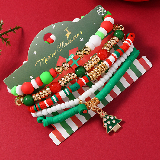 Multi Color jewelry,Christmas jewelry,Christmas Multi Color Beaded Alloy Bracelet Set