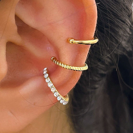 Golden jewelry,Artificial Rhinestone Alloy Detail Golden Earrings