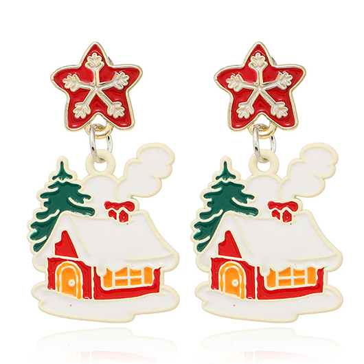 Christmas House Star Red Alloy Earrings