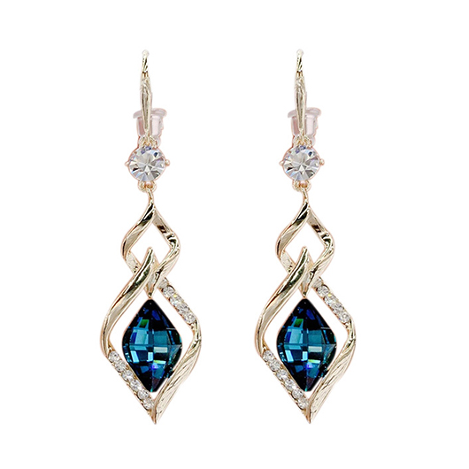 Geometric Rhinestone Peacock Blue Alloy Earrings
