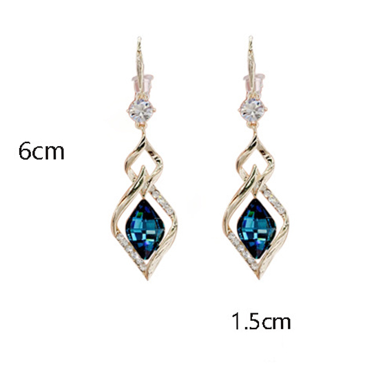 Geometric Rhinestone Peacock Blue Alloy Earrings