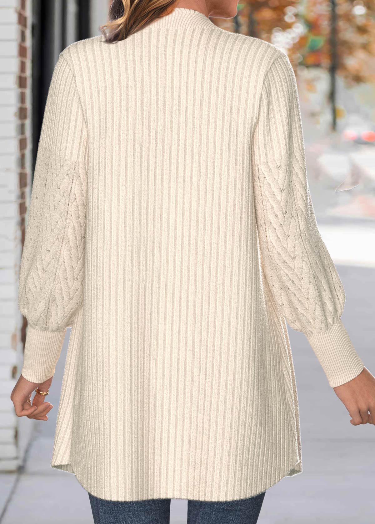 Beige tops,Plain Color tops,ROTITA Lace Beige Long Sleeve Button Coat