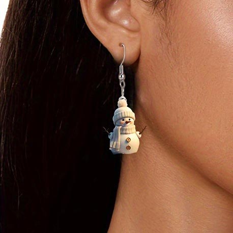Raw white jewelry,Christmas Snowman Raw White Acrylic Earrings
