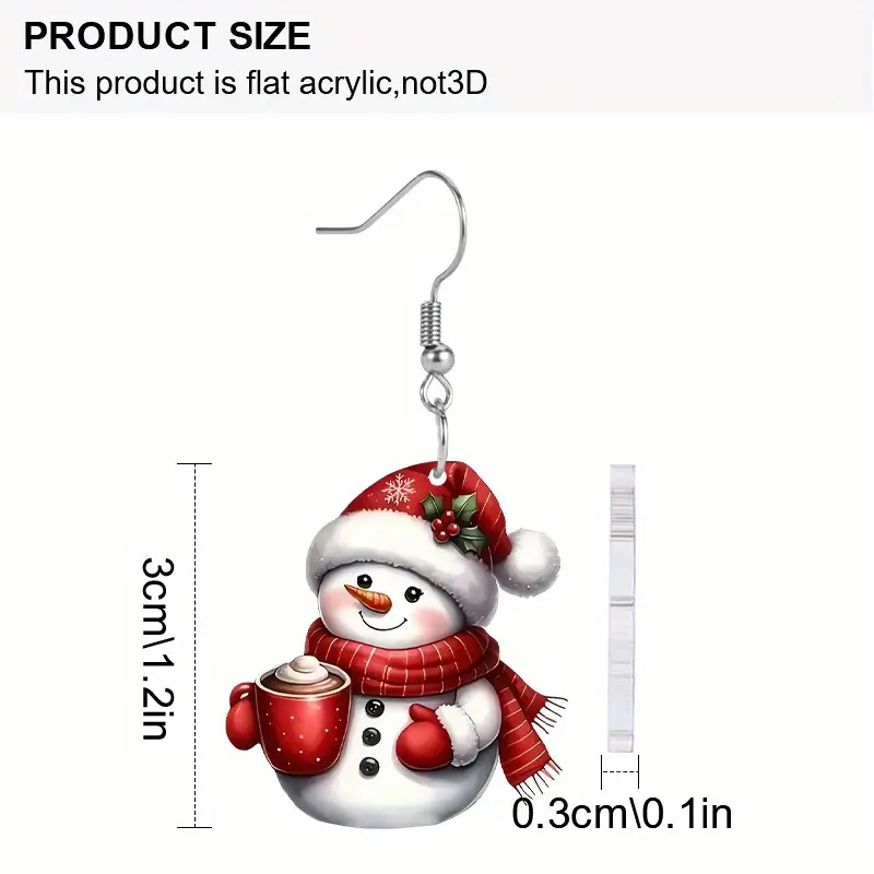 Red jewelry,Other jewelry,Christmas Red Acrylic Snowman Print Earrings
