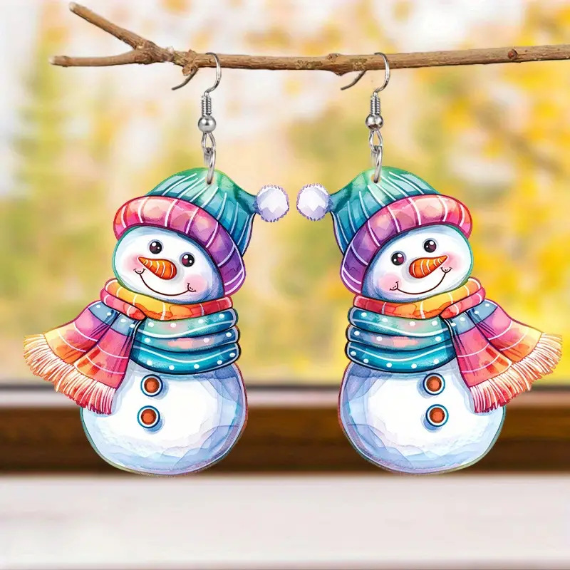 Multi Color jewelry,Christmas Snowman Multi Color Acrylic Earrings