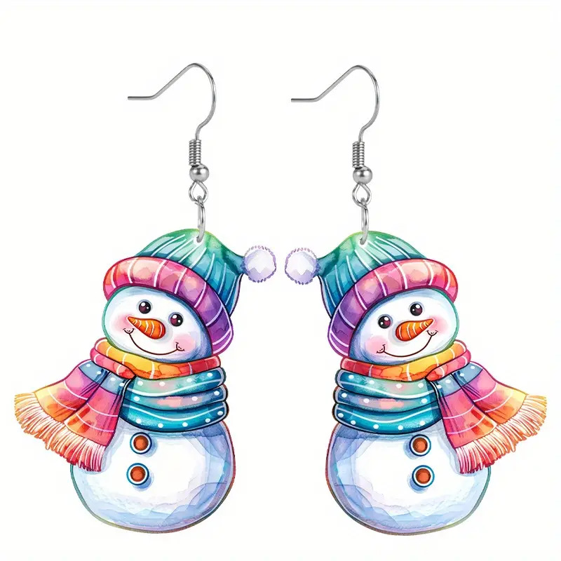Multi Color jewelry,Christmas Snowman Multi Color Acrylic Earrings