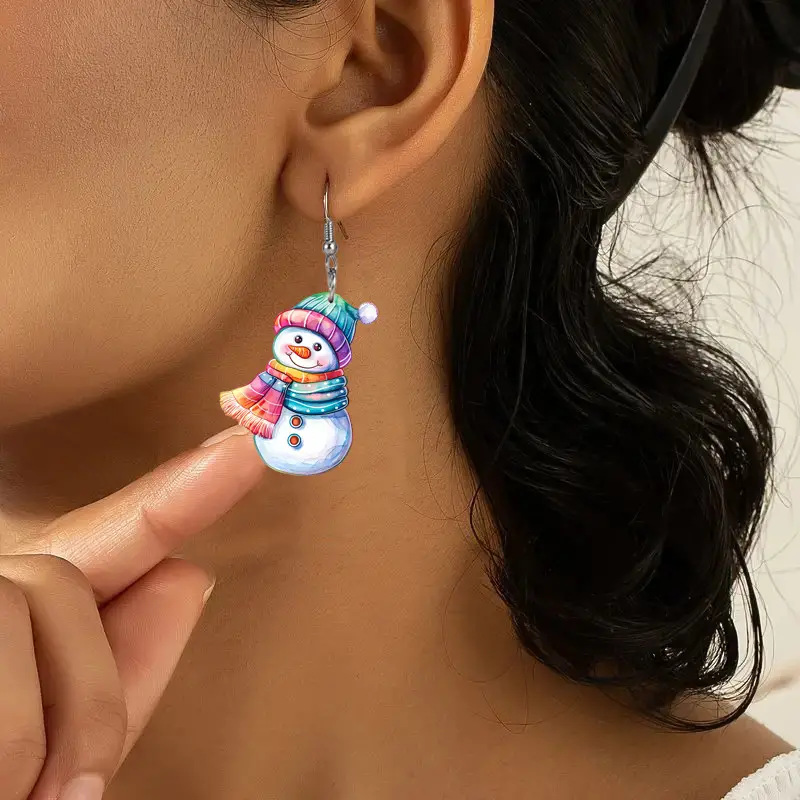 Multi Color jewelry,Christmas Snowman Multi Color Acrylic Earrings