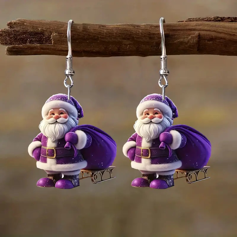Purple jewelry,Christmas Santa Claus Purple Acrylic Earrings