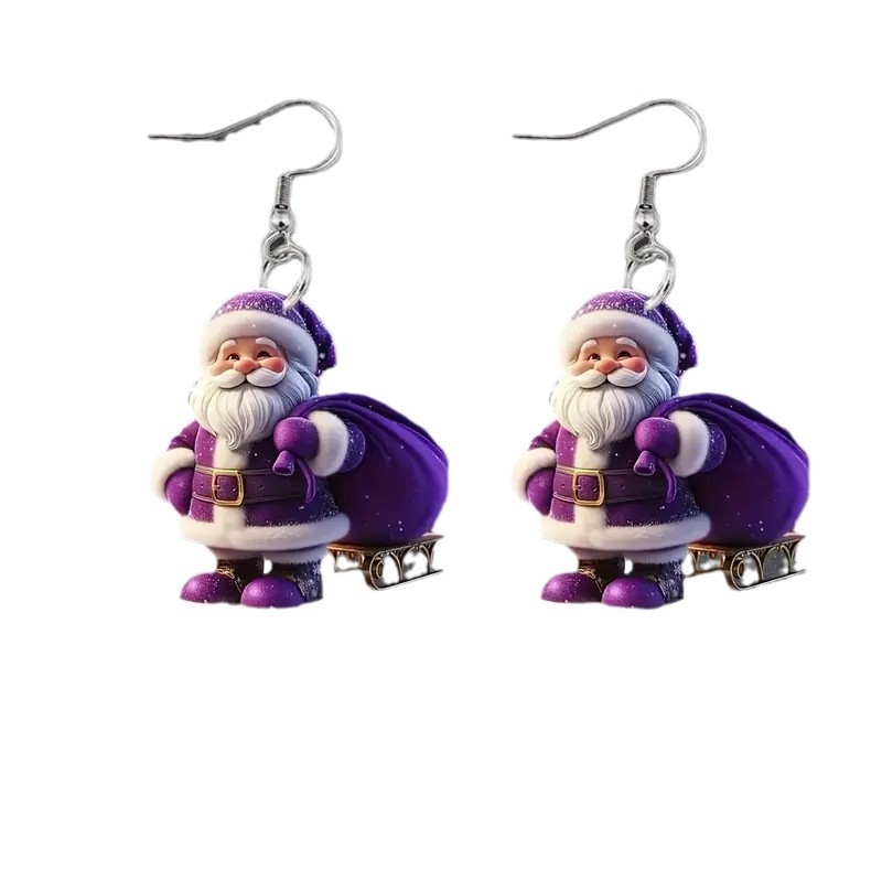 Christmas Santa Claus Purple Acrylic Earrings