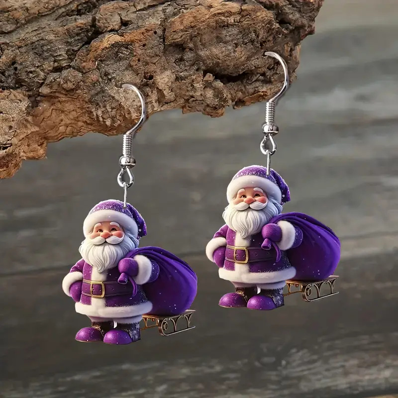 Christmas Santa Claus Purple Acrylic Earrings