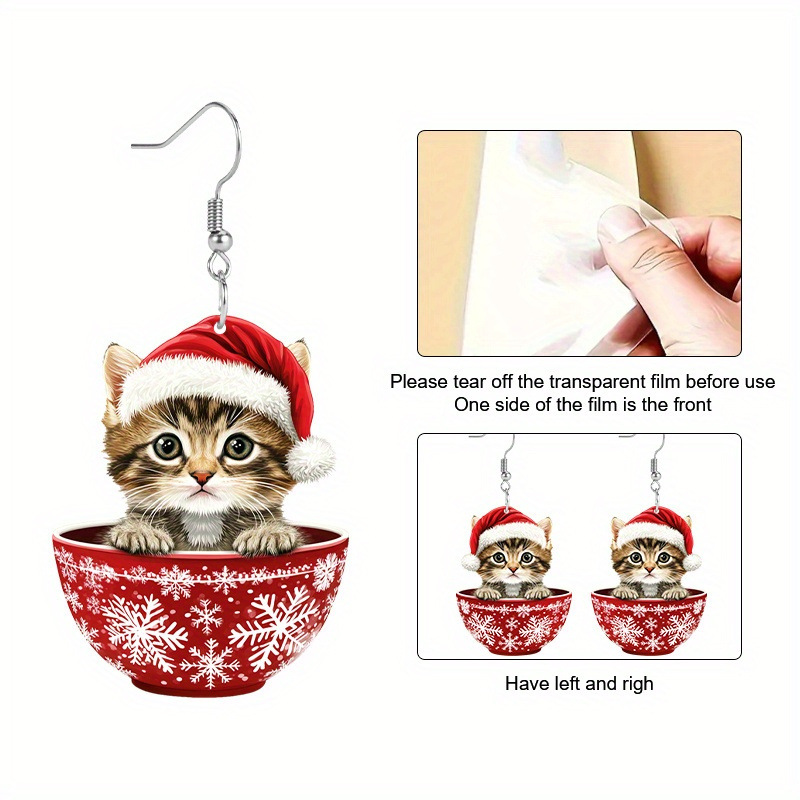 Wine Red jewelry,Christmas Cat Burgundy Double-Sided Acrylic Material Earrings