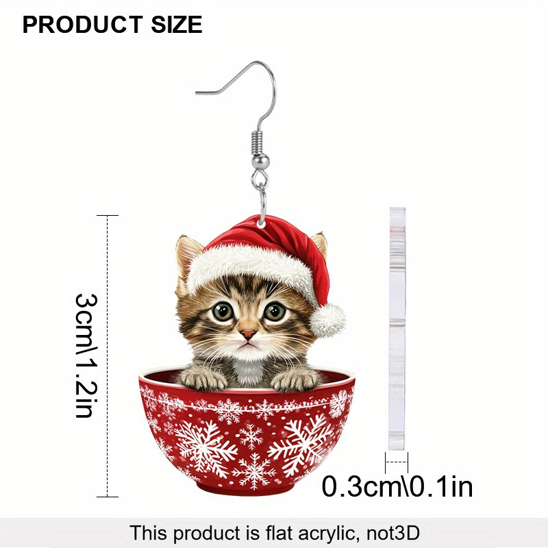 Wine Red jewelry,Christmas Cat Burgundy Double-Sided Acrylic Material Earrings