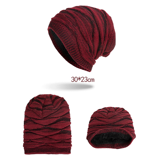 Wine Red accessories,Plain Color accessories,Wine Red Knitted Design Beanie Hat