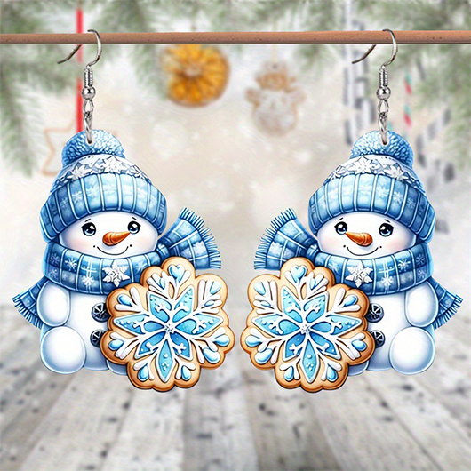 Sky Blue jewelry,Christmas jewelry,Christmas Snowman Sky Blue Acrylic Earrings