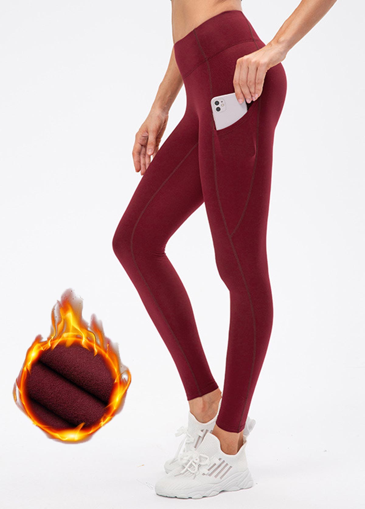 Wine Red bottoms,Plain Color bottoms,Wine Red High Waisted Elastic Waist Ankle Length Leggings