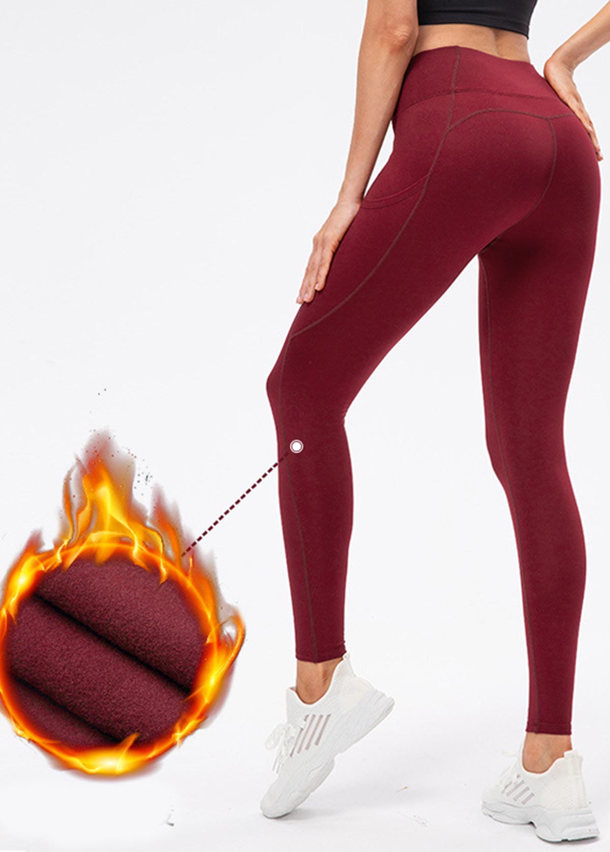 Wine Red bottoms,Plain Color bottoms,Wine Red High Waisted Elastic Waist Ankle Length Leggings