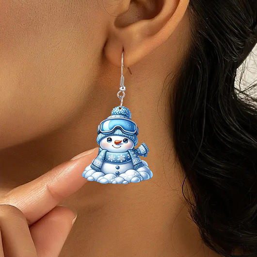 Sky Blue jewelry,Christmas jewelry,Christmas Snowman Sky Blue Acrylic Earrings