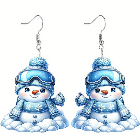 Sky Blue jewelry,Christmas jewelry,Christmas Snowman Sky Blue Acrylic Earrings