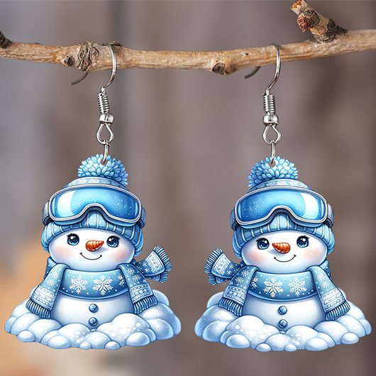 Sky Blue jewelry,Christmas jewelry,Christmas Snowman Sky Blue Acrylic Earrings