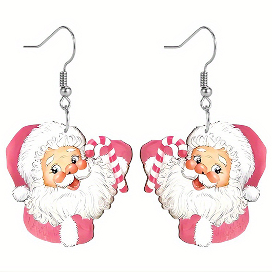 Pink jewelry,Christmas Santa Claus Pink Acrylic Earrings
