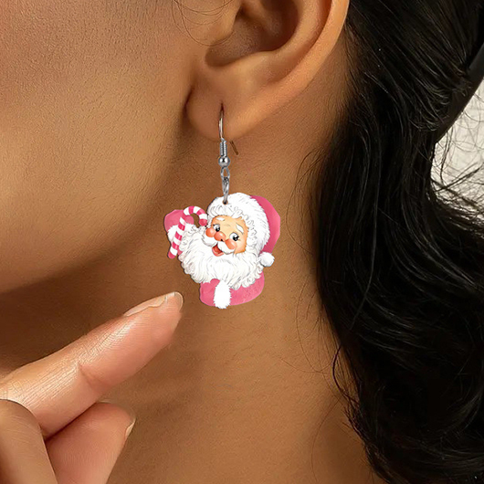 Pink jewelry,Christmas Santa Claus Pink Acrylic Earrings