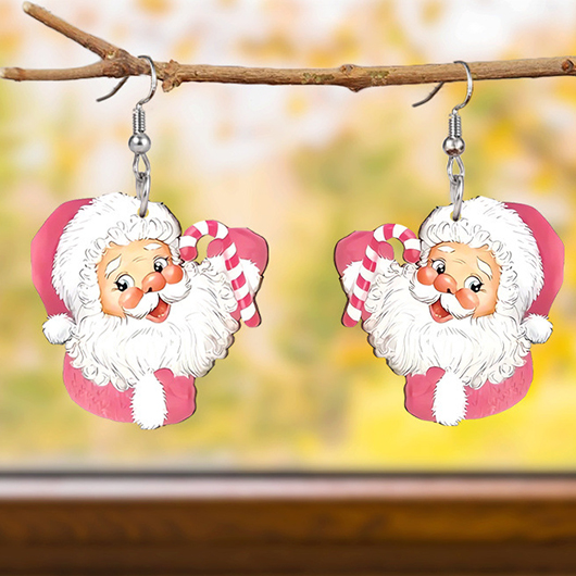 Pink jewelry,Christmas Santa Claus Pink Acrylic Earrings