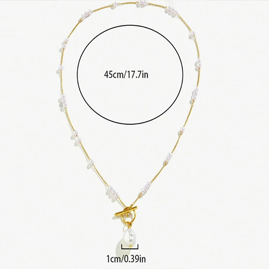 Golden jewelry,Geometric jewelry,Geometric Pearl Design Golden Alloy Necklace