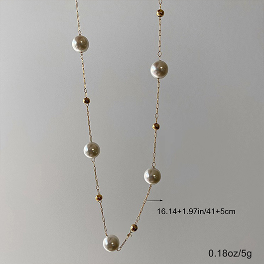 Golden jewelry,Geometric jewelry,Golden Round Alloy Pearl Design Necklace