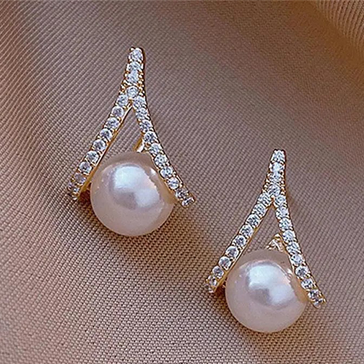 White jewelry,Geometric jewelry,White Irregular Design Alloy Pearl Earrings