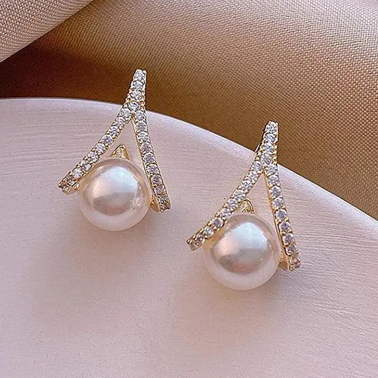 White jewelry,Geometric jewelry,White Irregular Design Alloy Pearl Earrings