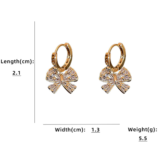 Golden jewelry,Bow Golden Rhinestone Copper Detail Earrings