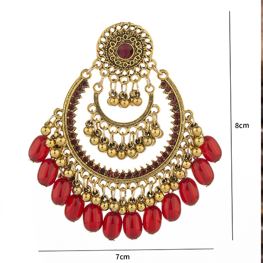 Red jewelry,Red Alloy Detail Hollow Artificial Rhinestone Earrings