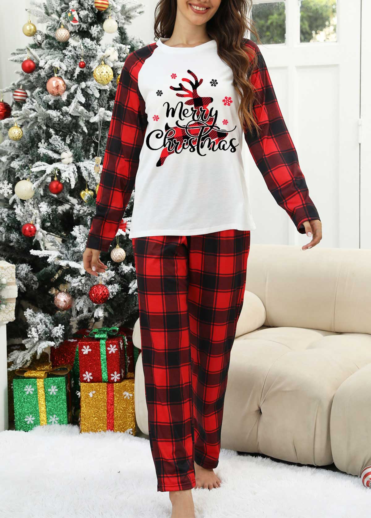 Red loungewear,Christmas loungewear,Red Christmas Round Neck Lounge Top and Pants