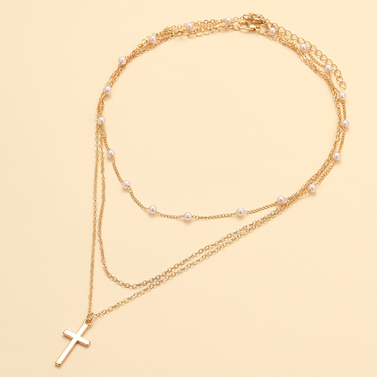 Golden jewelry,Gold Alloy Material Multi-layer Pearl Necklace