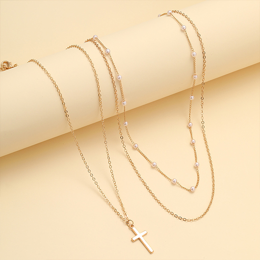 Golden jewelry,Gold Alloy Material Multi-layer Pearl Necklace