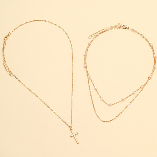 Golden jewelry,Gold Alloy Material Multi-layer Pearl Necklace