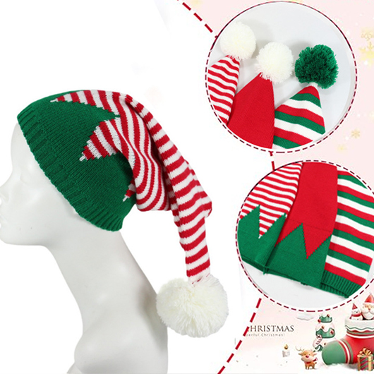 Green accessories,Striped accessories,Geometric accessories,Christmas Green Striped Acrylic Material Hat