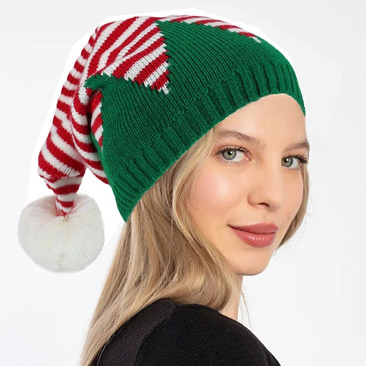 Green accessories,Striped accessories,Geometric accessories,Christmas Green Striped Acrylic Material Hat