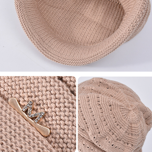 Light Coffee accessories,Plain Color accessories,Light Coffee Acrylic Detail Knitted Hat