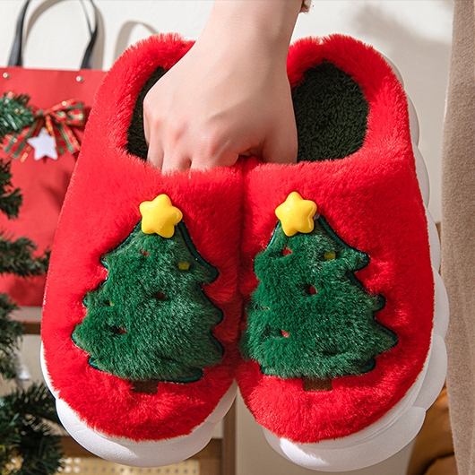 Red shoes,Christmas shoes,Christmas Red Falt Closed Toe Slippers
