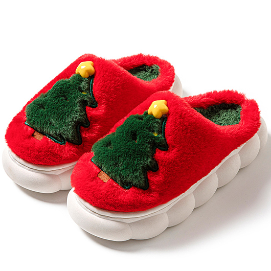 Red shoes,Christmas shoes,Christmas Red Falt Closed Toe Slippers